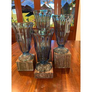 Anchor Hocking Stemmed Blue Float Glasses.
